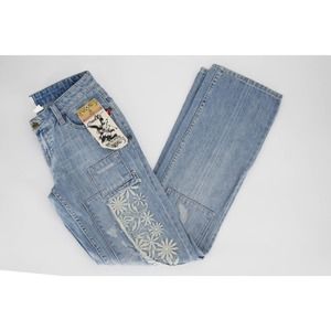 NWT CULT 'san fran' boho embroidered floral straight jeans blue size 5 women's